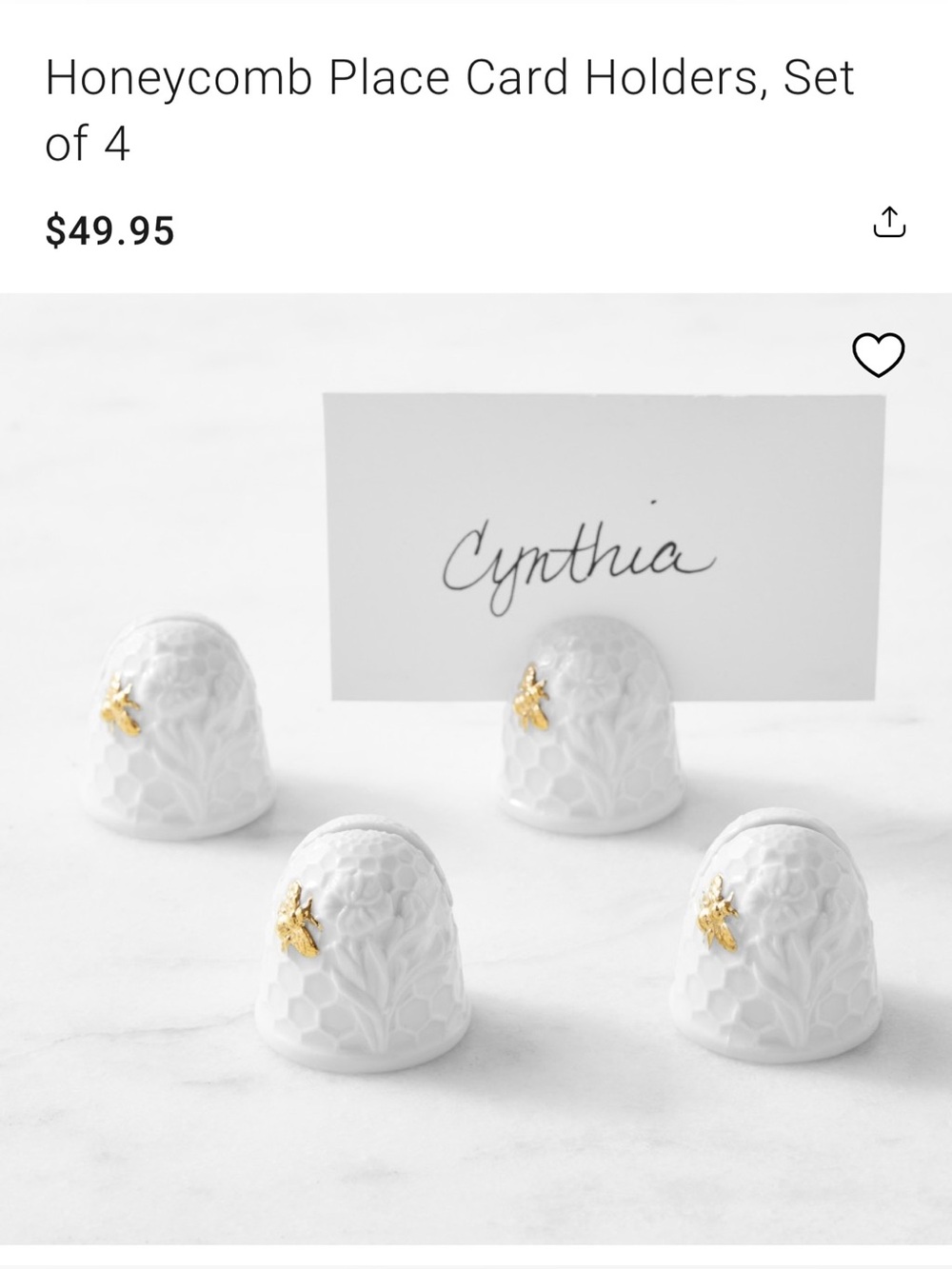 Williams Sonoma honeycomb White Ceramic Bee Accent Place Card Holders - Set of 4 - Picture 6 of 6